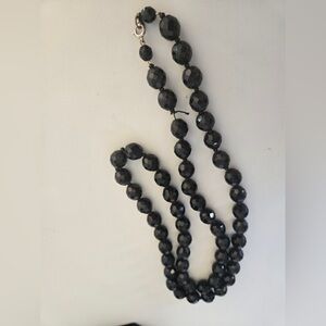 Chunky Faceted Black Czech Glass Bead Necklace | 30” Statement Strand
